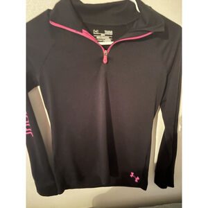 Under Armour Girls HeatGear 1/4 Zip Pullover Black/Pink Logo Size YLG Large